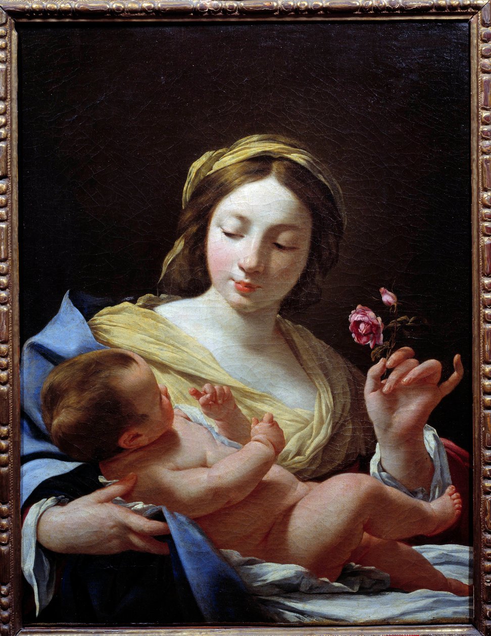 Obraz Matki Boskiej z Dzieciątkiem i Różą autorstwa Simona Voueta (1590-1649) 1627 Ndz. 0,8x0,62 m Marsylia, Muzeum Sztuk Pięknych autorstwa Simon Vouet