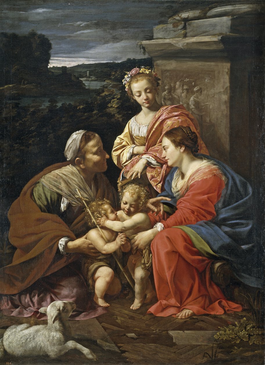 Dziewica i dziecko z Janem Chrzcicielem jako chłopcem, Świętą Elżbietą i Świętą Katarzyną - Vouet, Simon (1590-1649) - 1625-1626 - Olej na płótnie - 182x130 - Museo del Prado, Madryt autorstwa Simon Vouet