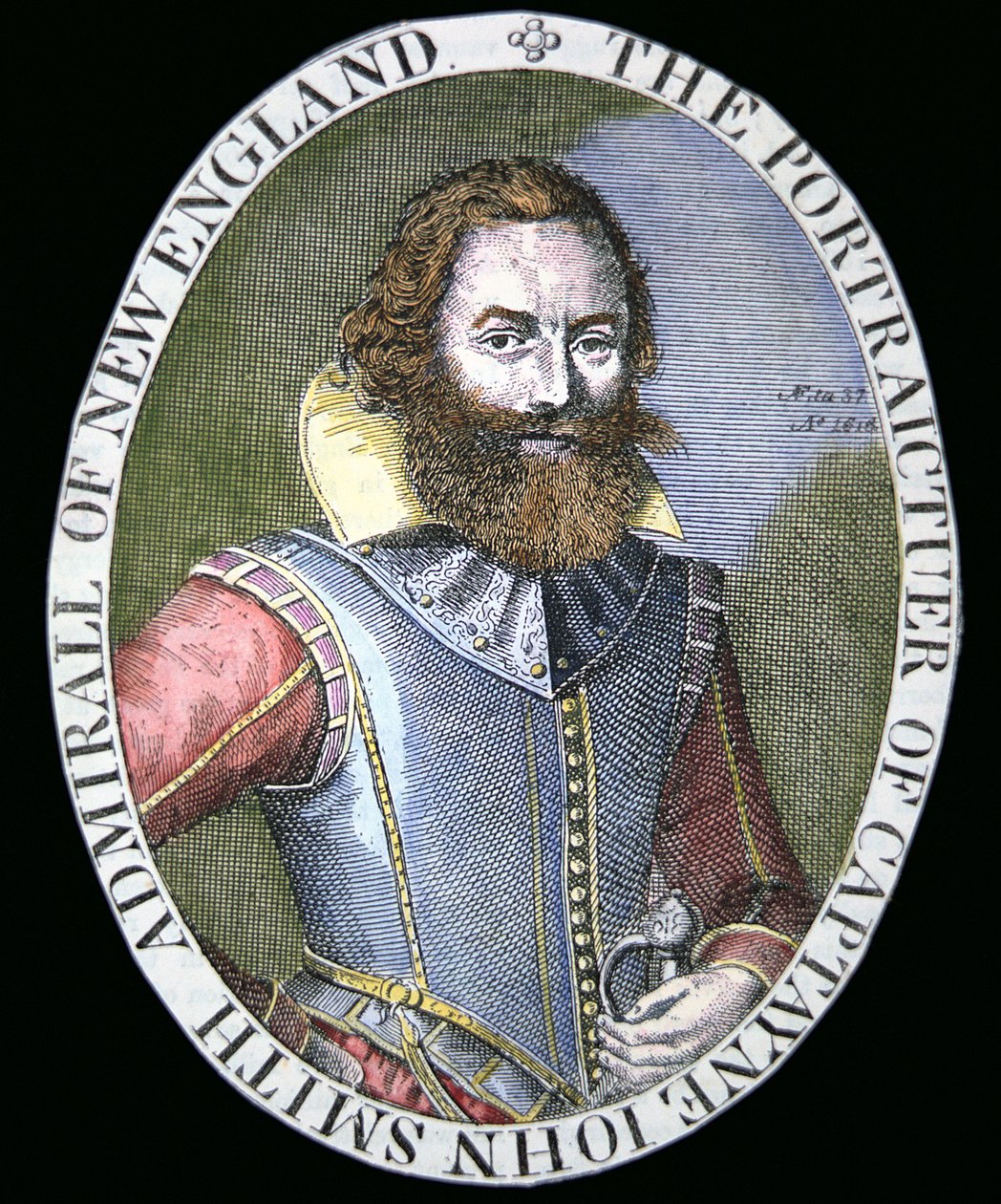Kapitan John Smith (1580-1631) (kolorowy grawerunek) autorstwa Simon de Passe