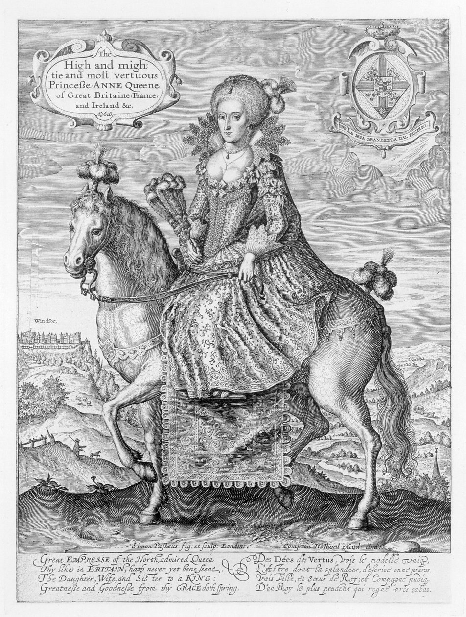 Portret konny Anny Duńskiej (1574-1619) rytowany przez artystę, wyd. Compton Holland, 1616 autorstwa Simon de Passe