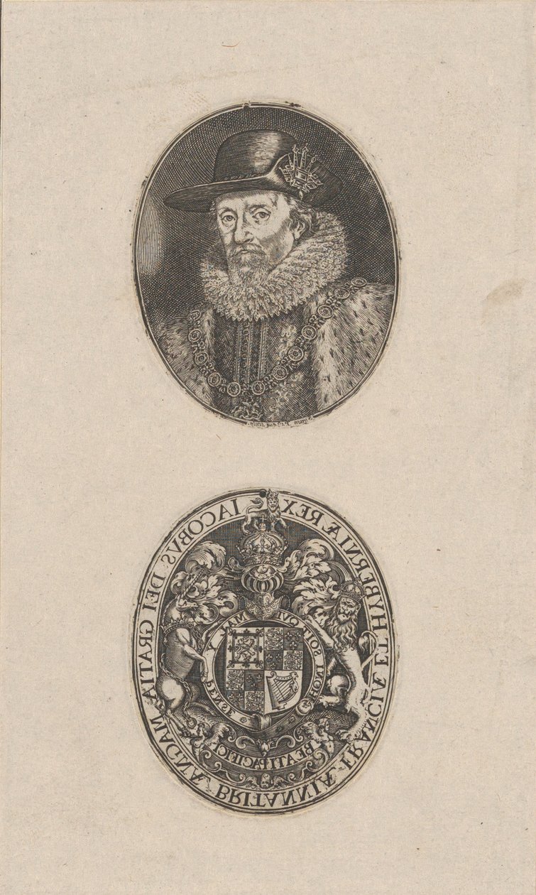 Jakub I, król Anglii, ca. 1616. autorstwa Simon de Passe