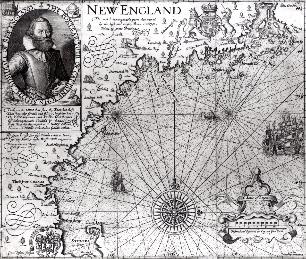 Mapa wybrzeża Nowej Anglii, obserwowana i opisana przez kapitana Johna Smitha (1580-1631) 1614, z „Generall Historie”, 1624 autorstwa Simon de Passe