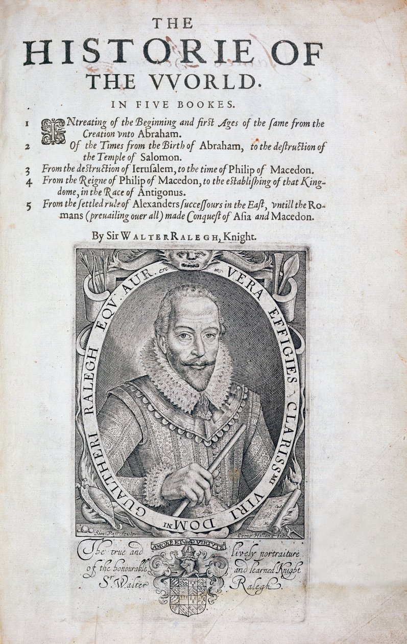 Strona tytułowa z Historii świata Sir Waltera Raleigha, XVII wiek autorstwa Simon de Passe
