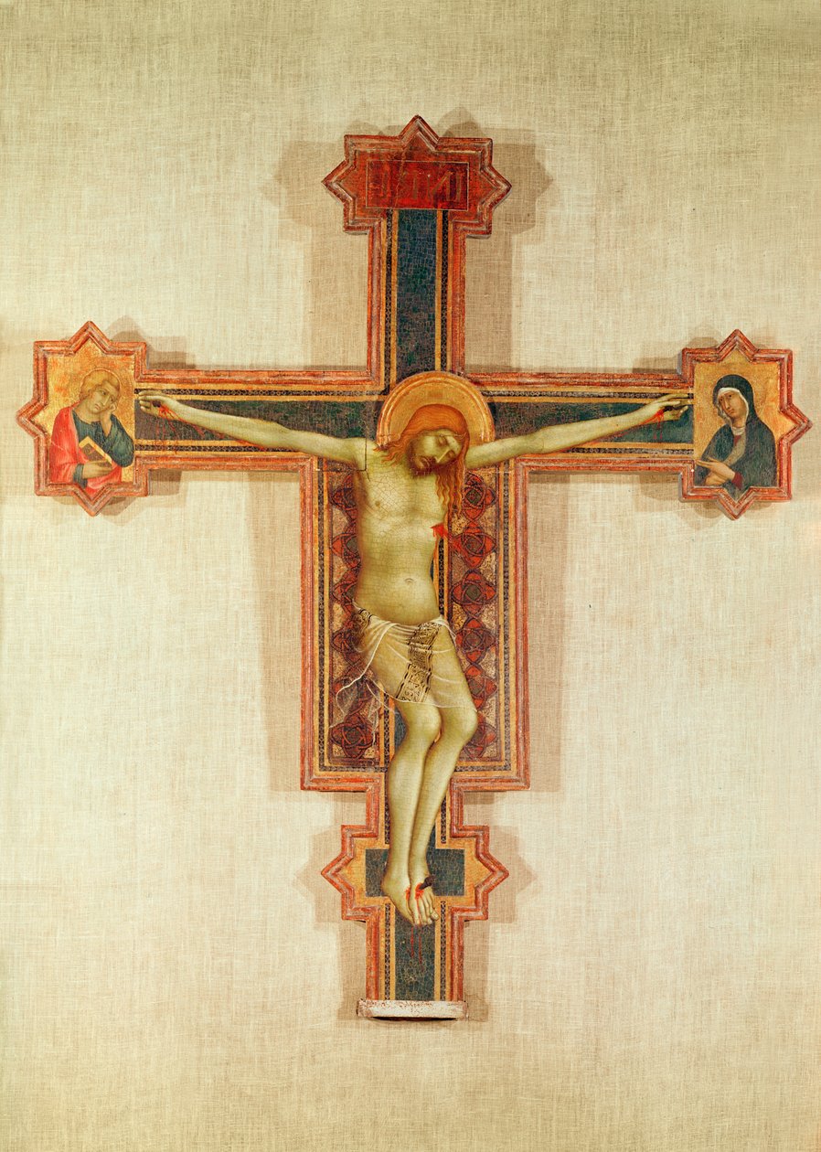 Krucyfiks z Dziewicą i Św. Janem, ok. 1321-25 (tempera na drewnie) autorstwa Simone Martini
