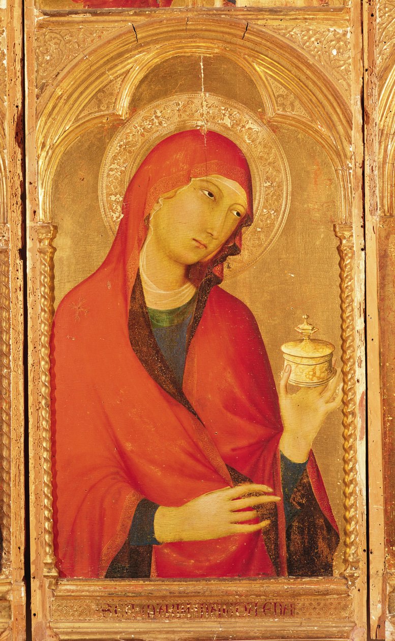 Poliptyk Św. Katarzyna Aleksandryjska, fragment Marii Magdaleny, 1319 (tempera na drewnie) autorstwa Simone Martini