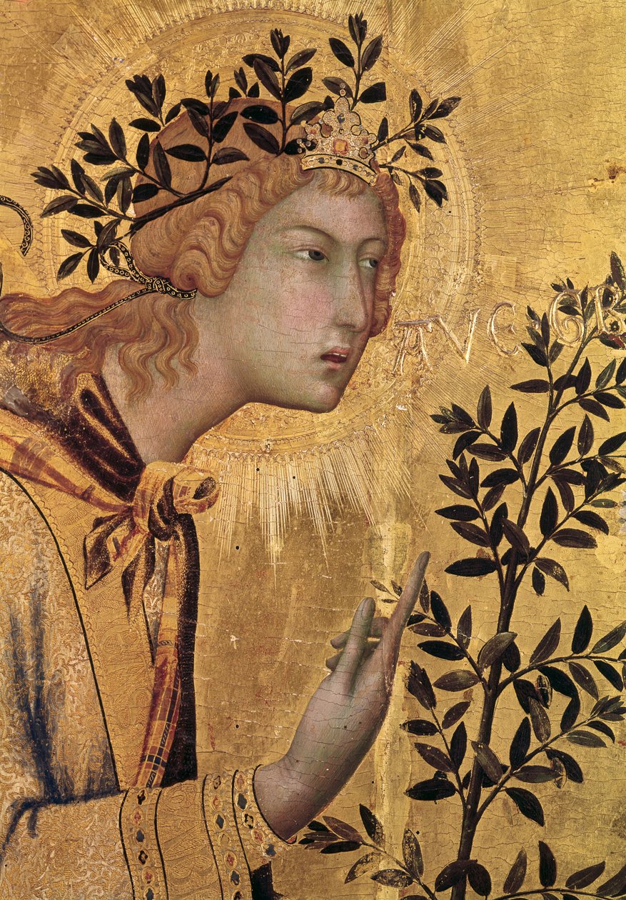 Zwiastowanie ze św. Małgorzatą i św. Asano, fragment Archanioła Gabriela, 1333 (tempera na desce) (detal z 50322) autorstwa Simone Martini