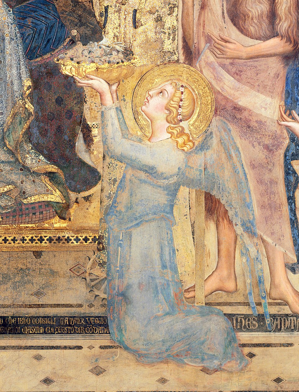 Maesta: Anioł ofiarowujący kwiaty Dziewicy, 1315 detal fresku z 51591 autorstwa Simone Martini