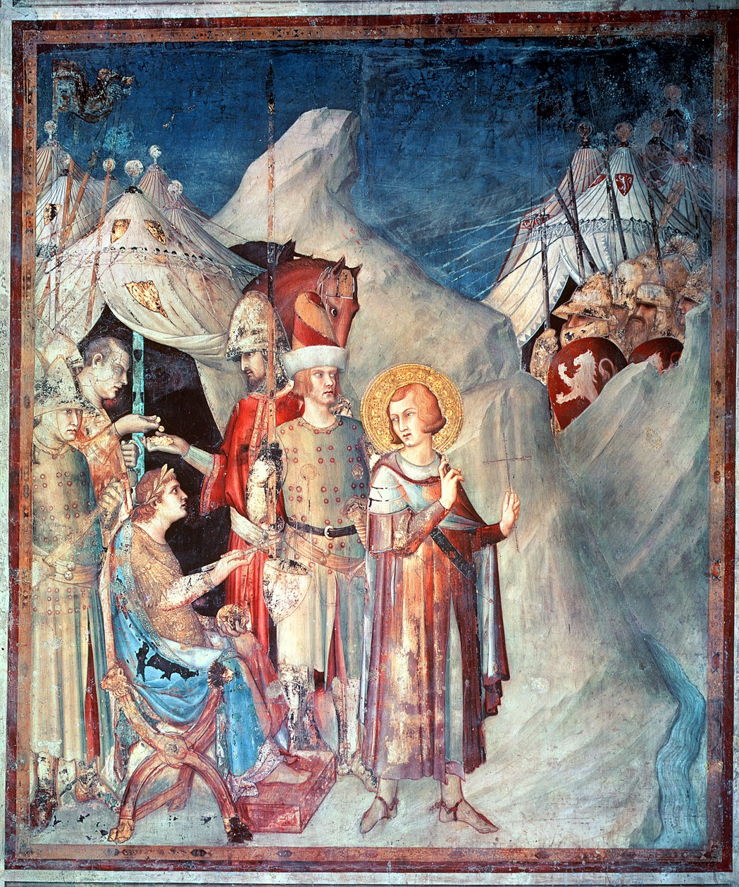 Św. Marcin wyrzeka się swojego życia jako żołnierz, z życia Św. Marcina, 1326 autorstwa Simone Martini