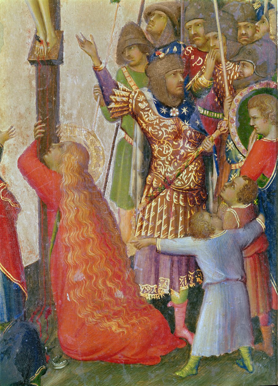 Detal Strike of the Lance grupy otaczającej Marię Magdalenę tempera na panelu autorstwa Simone Martini