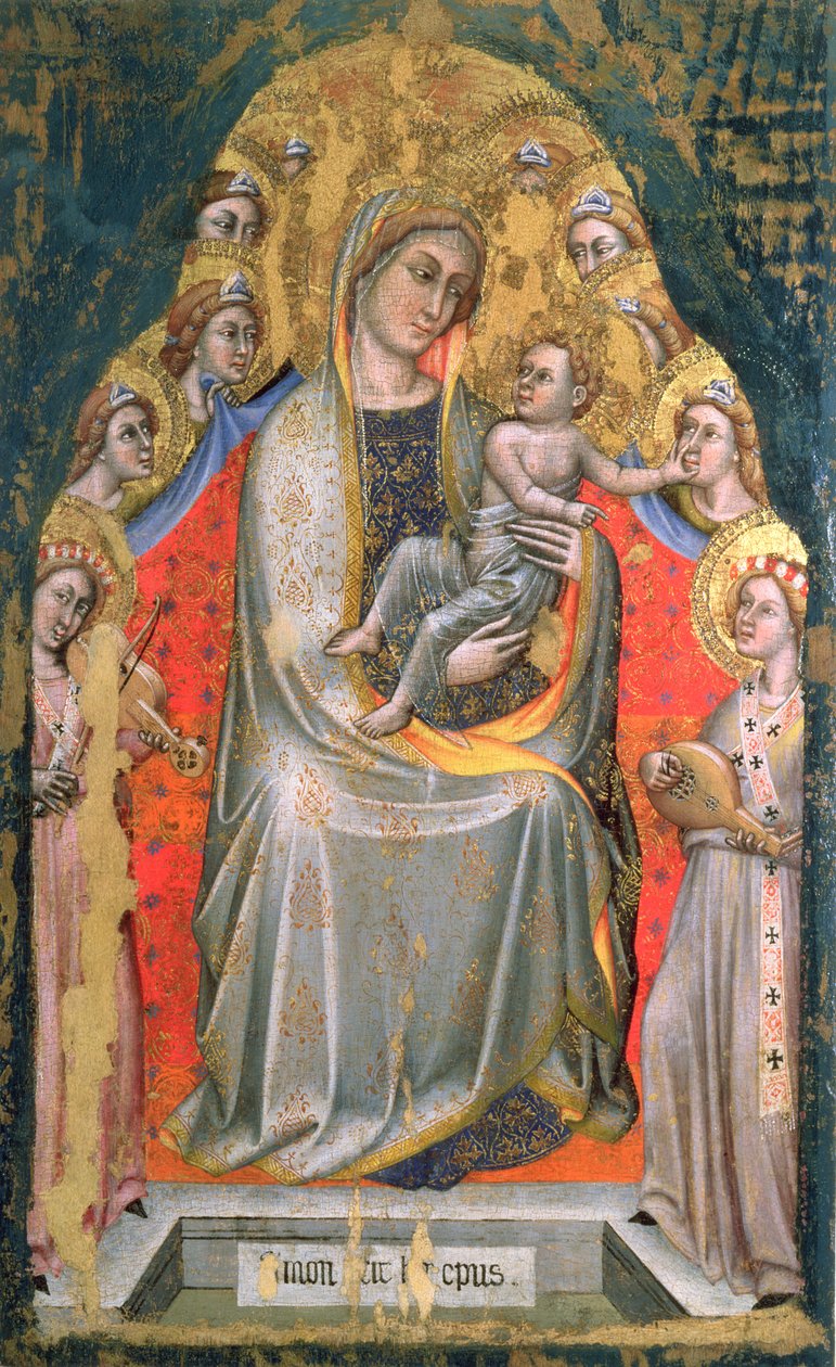 Madonna z Dzieciątkiem na tronie z aniołami (panel) autorstwa Simone dei Crocifissi
