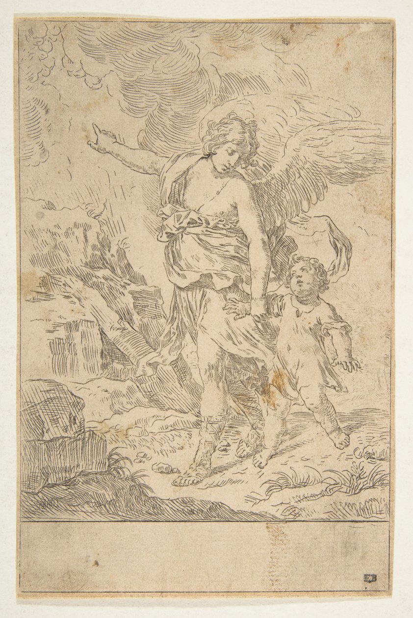 Anioł Stróż idący z dzieckiem, ok. godz. 1640. autorstwa Simone Cantarini