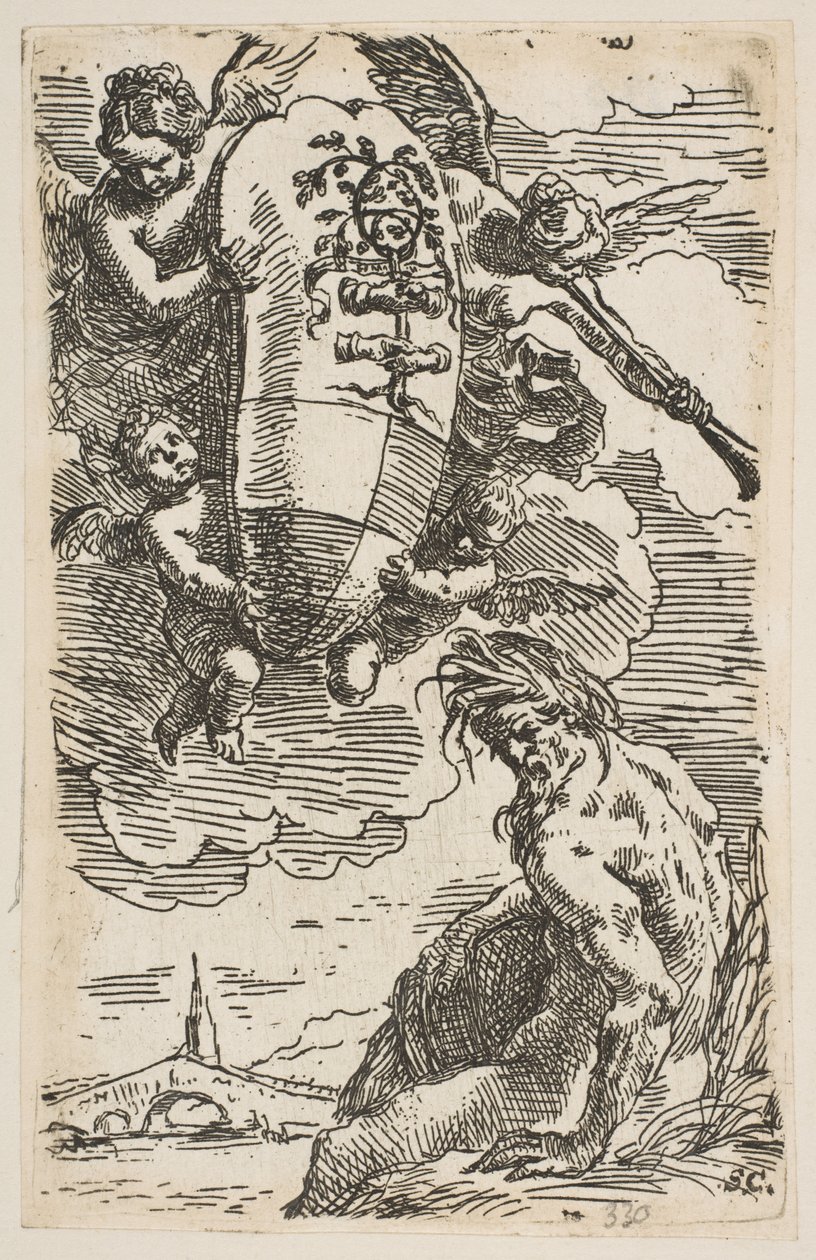 Alegoria rzeki Foglia z herbem miasta Pesaros, frontyspis dla ..., ca. 1639. autorstwa Simone Cantarini