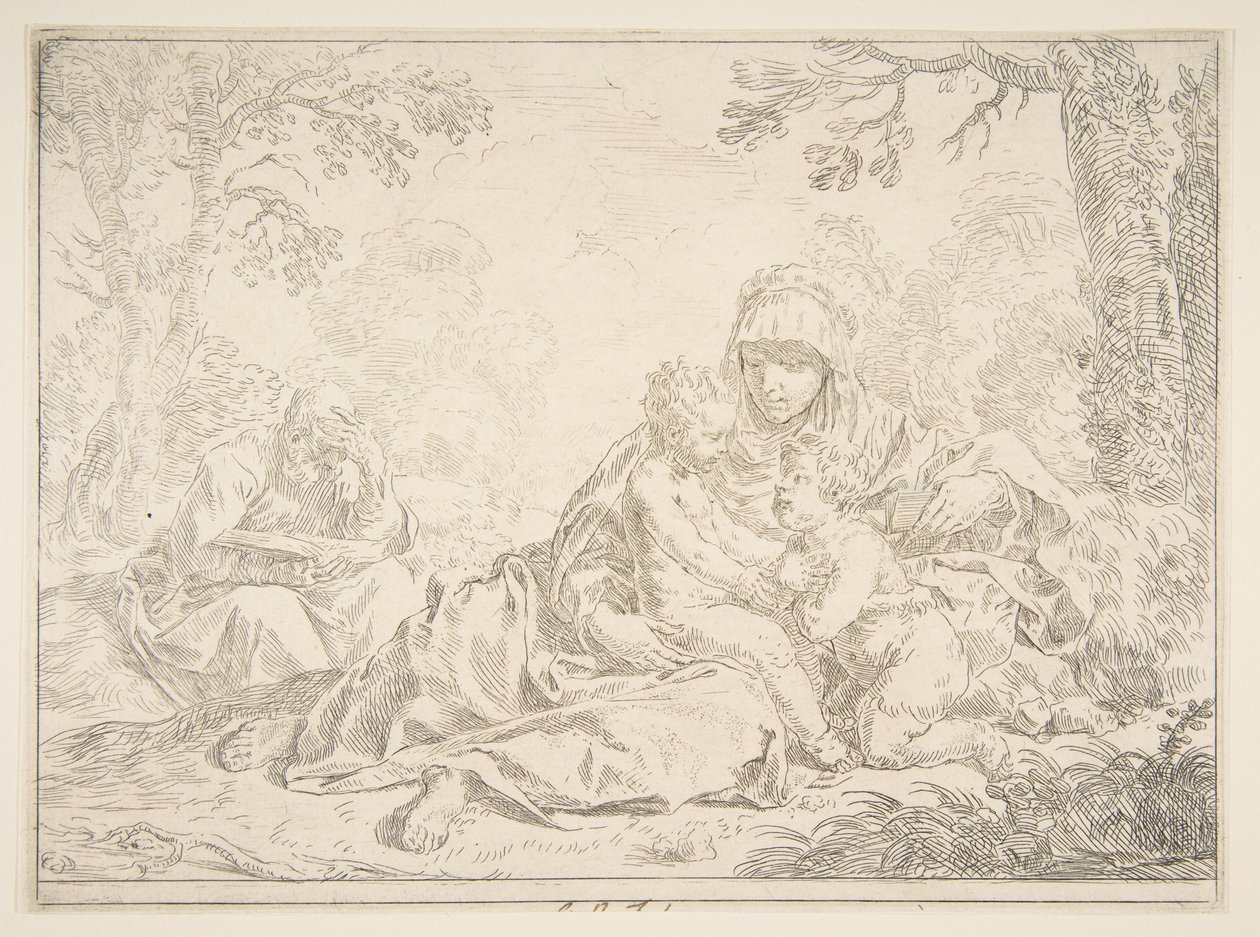 Święta Rodzina ze św. Janem Chrzcicielem, ca. 1637-1640. autorstwa Simone Cantarini