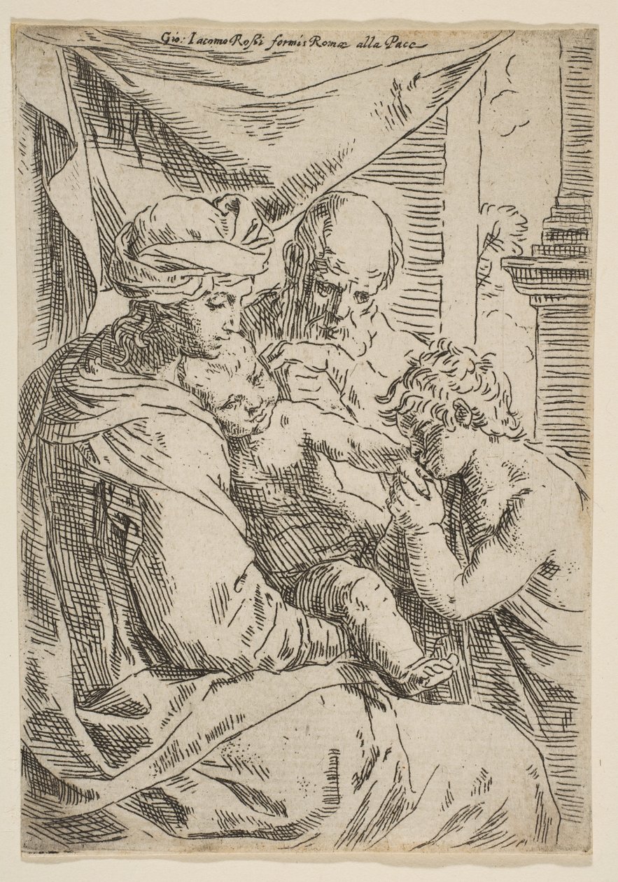 Święta Rodzina ze św. Janem Chrzcicielem całującym rączkę Dzieciątka Chrystus, ok. 1642 r. autorstwa Simone Cantarini