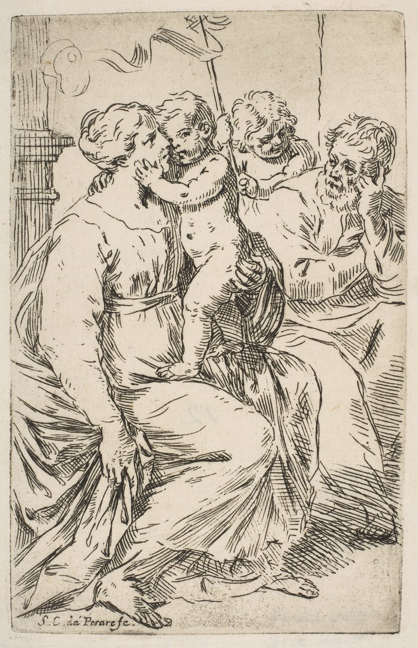 Święta Rodzina ze św. Janem Chrzcicielem, ca. 1640-1642. autorstwa Simone Cantarini