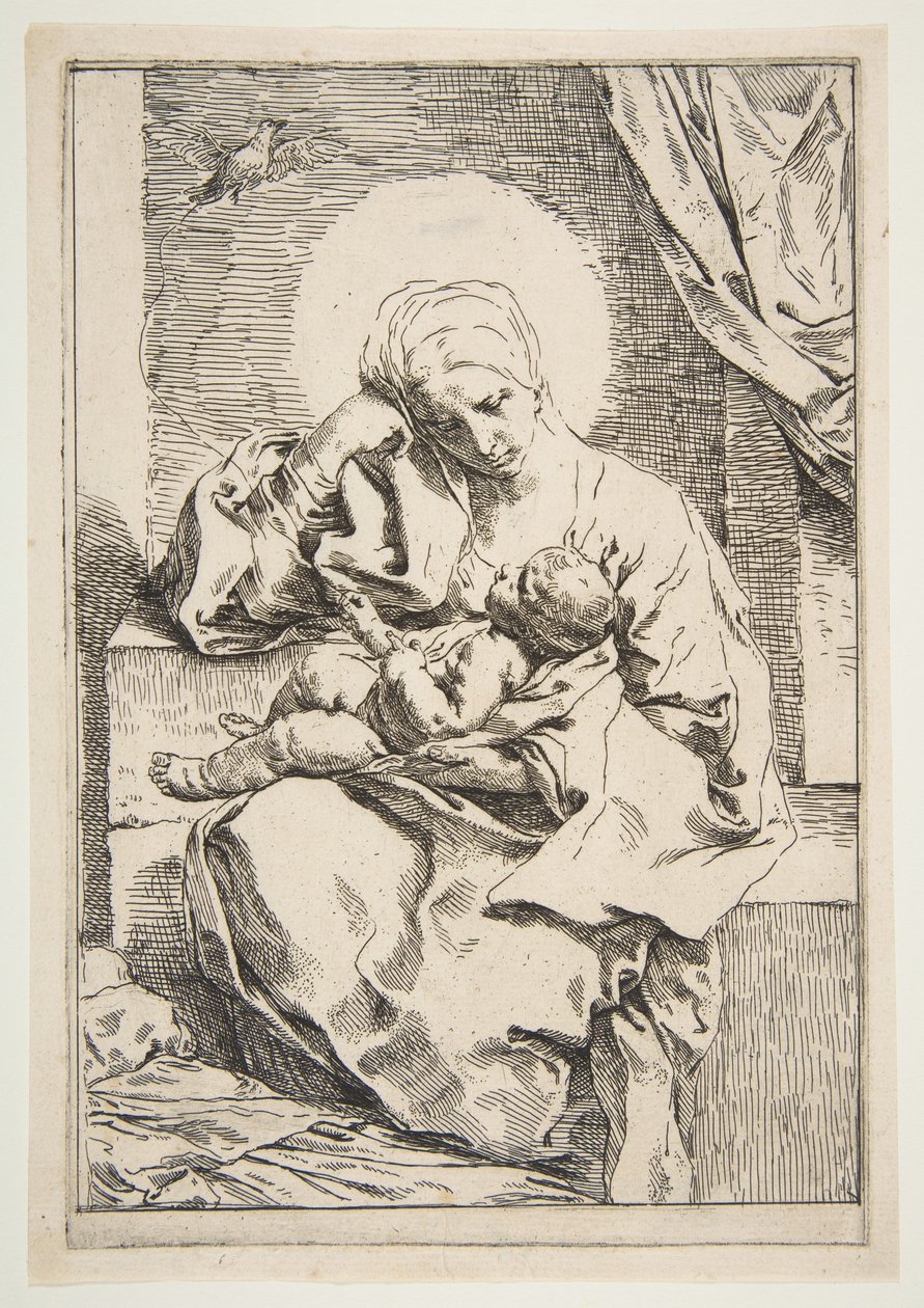Madonna z Dzieciątkiem z ptakiem, ca. 1635-1636. autorstwa Simone Cantarini