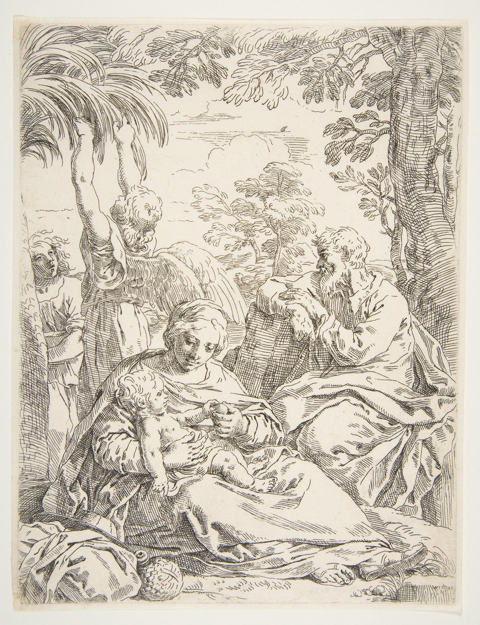 Święta Rodzina podczas ucieczki do Egiptu, ok. godz. 1637-1639. autorstwa Simone Cantarini