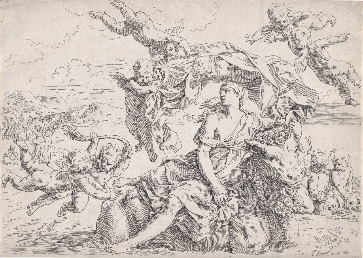 Gwałt Europy, wg Reni, ca. 1636. autorstwa Simone Cantarini