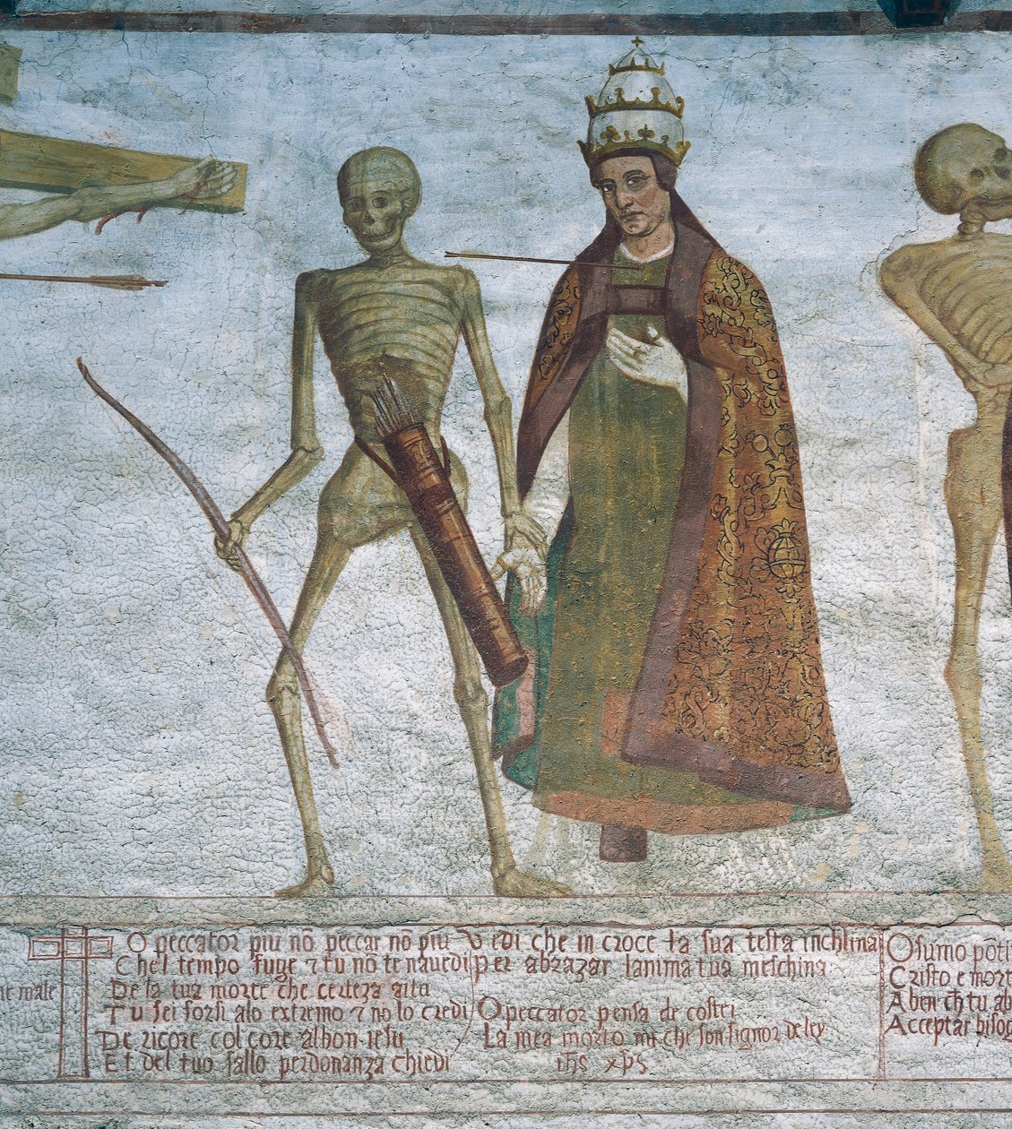 Śmierć prosząca papieża do tańca, fragment z Tańca śmierci autorstwa Simone II Baschenis
