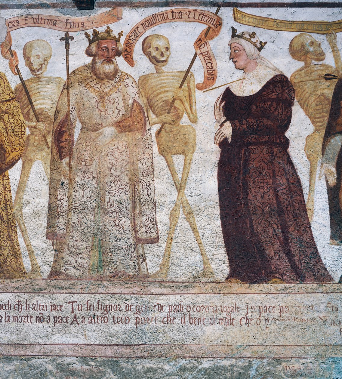 Śmierć z królem i królową, fragment z Tańca śmierci autorstwa Simone II Baschenis