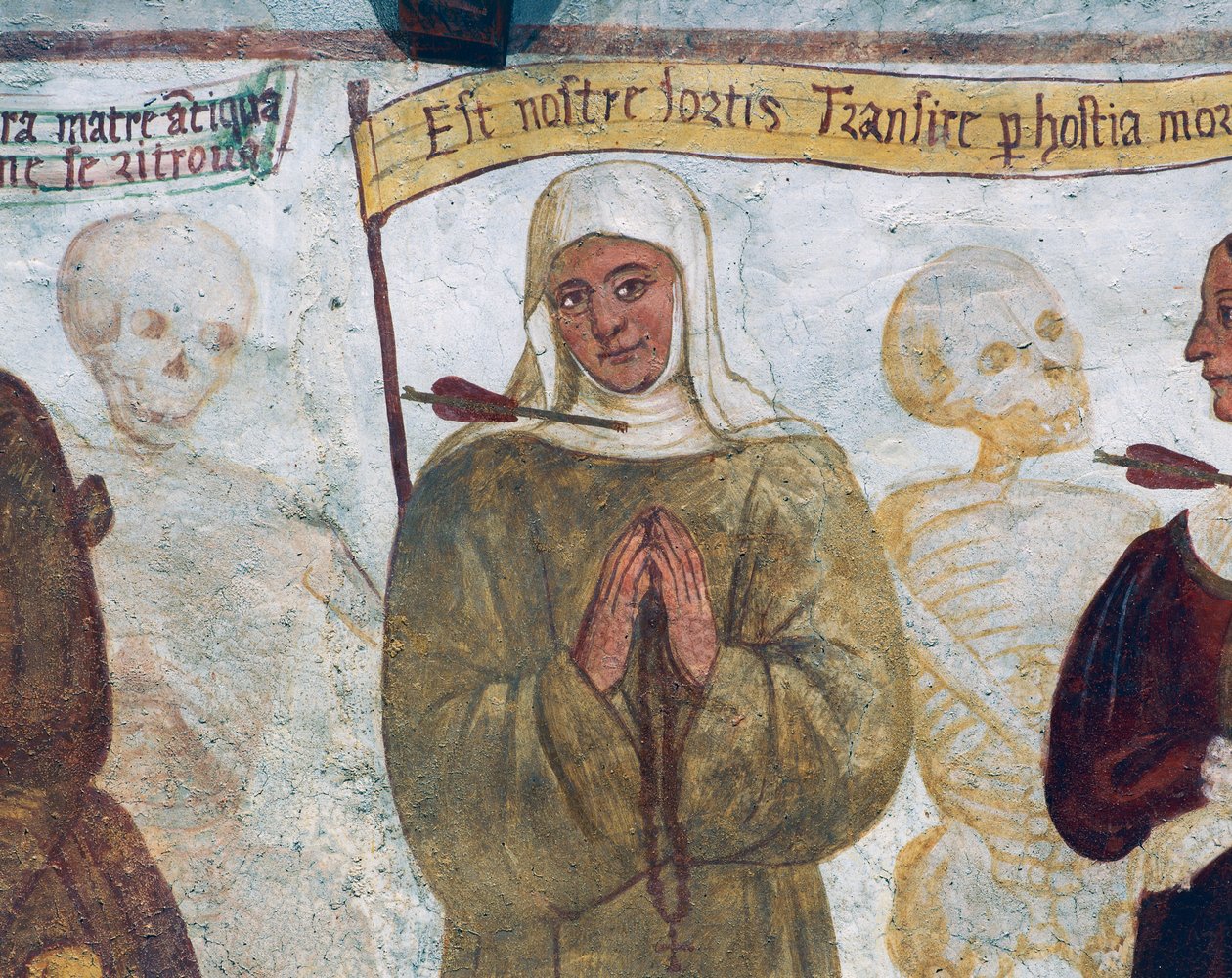 Śmierć z zakonnicą, fragment z Tańca śmierci autorstwa Simone II Baschenis
