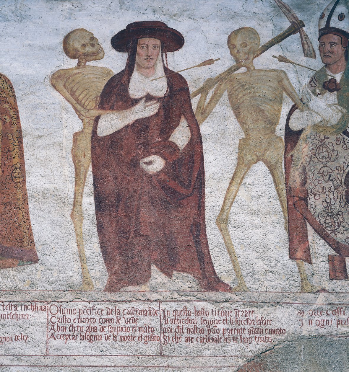 Kardynał i śmierć, fragment z Tańca śmierci autorstwa Simone II Baschenis
