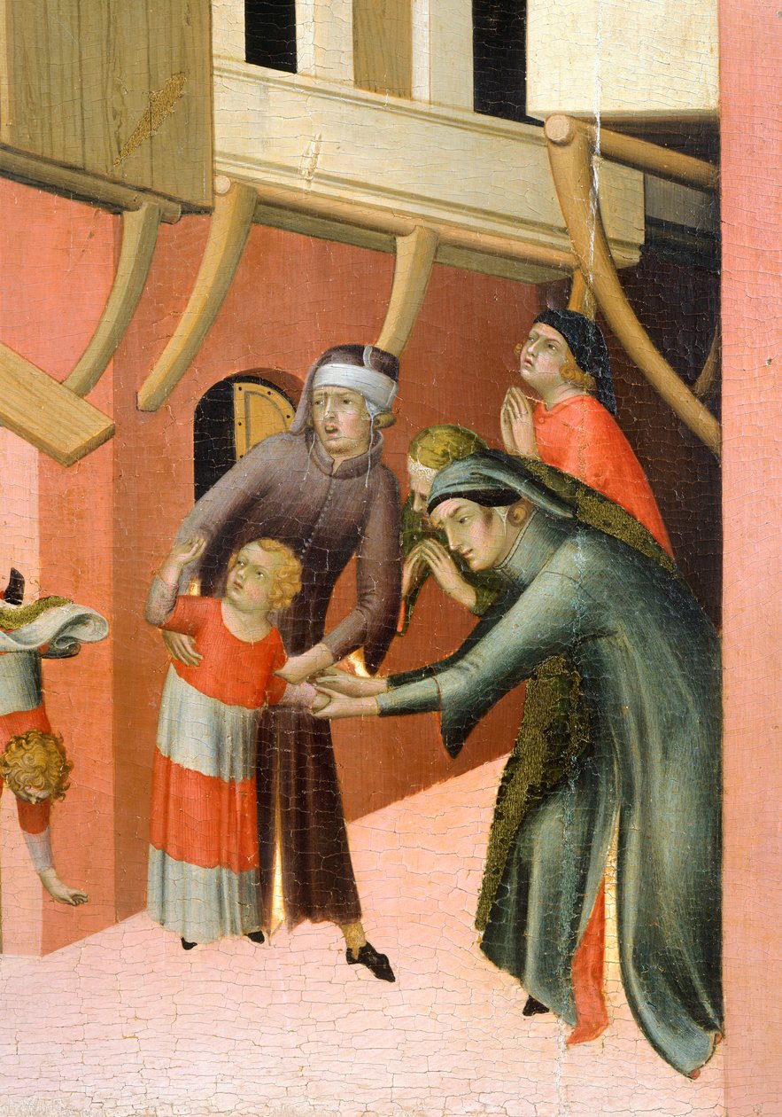 Ołtarz zatytułowany Błogosławiony Agostino Novello i historie jego życia, autorstwa Simone Martini (1283-1344), olej na płótnie, 200x256 cm, detal, ok. 1330 r. autorstwa Simone Martini