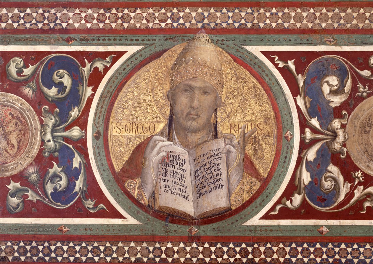 Maesta: Św. Grzegorz, detal z ramy, 1315 detal fresku z 51591 autorstwa Simone Martini
