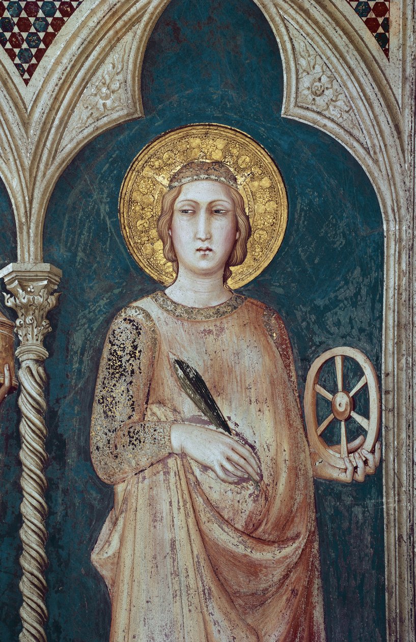 Święta Katarzyna Aleksandryjska - Fresk Simone Martini (ok. 1284-1344) - Bazylika św. Franciszka z Asyżu, dolna kaplica kościelna św. Marcina, Asyż autorstwa Simone Martini