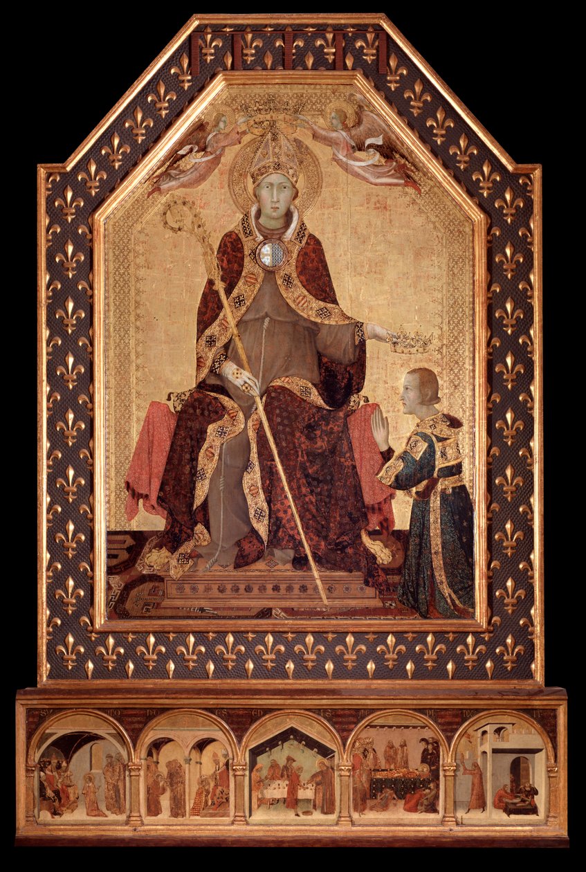 Św. Ludwik Anjou (z Tuluzy) Korona Robert I z Neapolu (1277-1343) Obraz Simone Martini (ok. 1284-1344) 1317 Dim 200x138 cm Neapol, Museo Nazionale di Capodimonte, nr inw. autorstwa Simone Martini