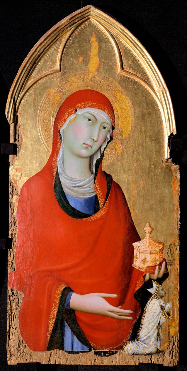 Magdalena, fragment Ołtarza św. Dominika, autorstwa Simone Martini (1283-1344), tempera i złoto na desce autorstwa Simone Martini