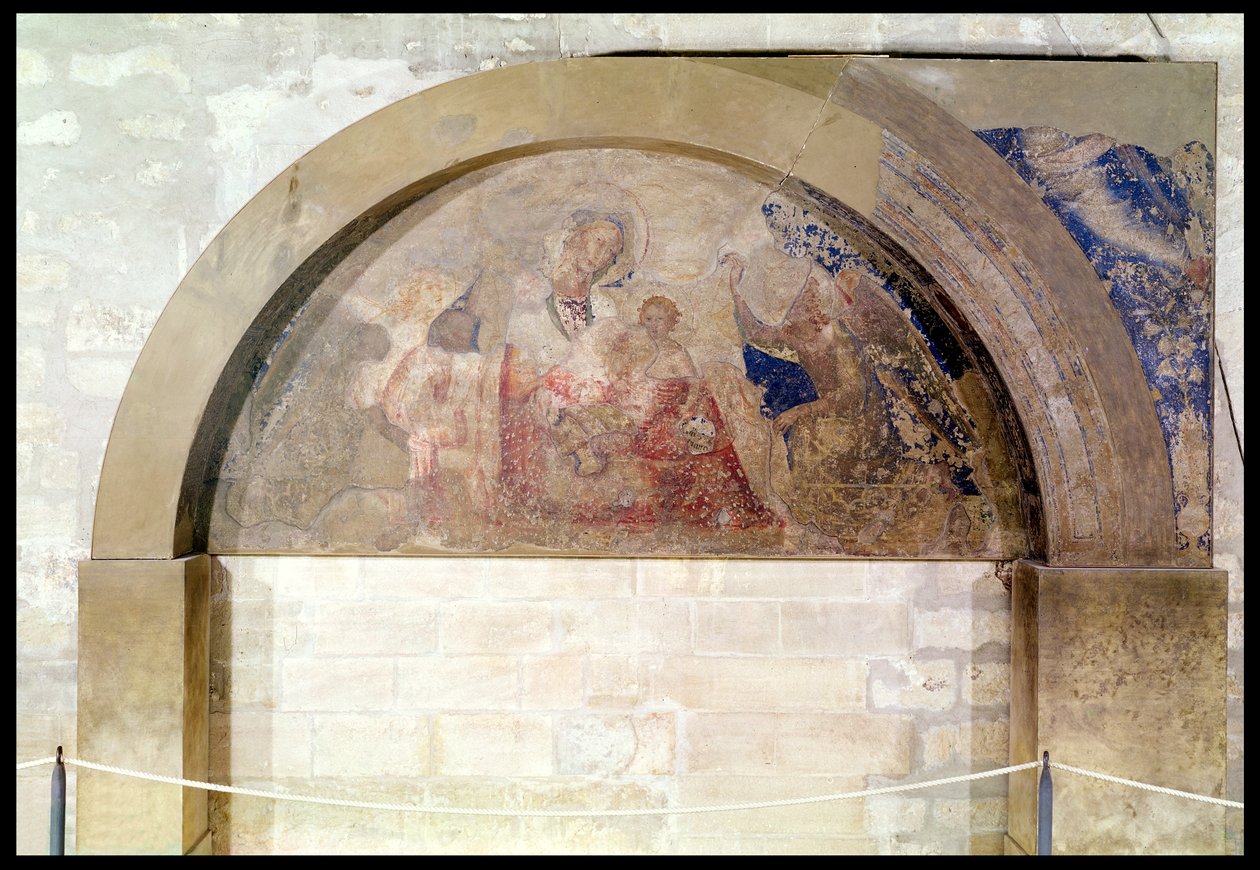 Tympanon przedstawiający Matkę Boską Pokory z Dzieciątkiem Jezus w otoczeniu aniołów, 1341 autorstwa Simone Martini