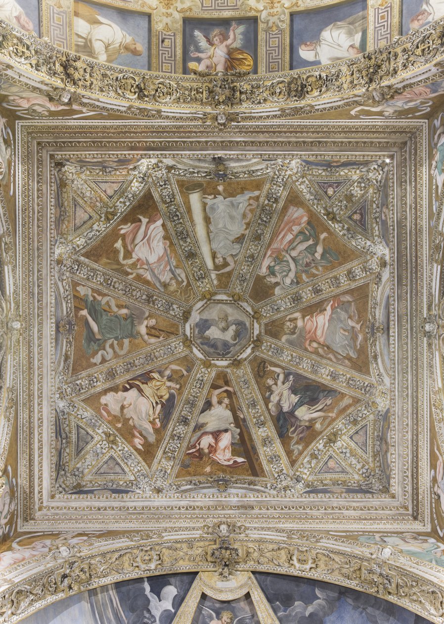 Anioły i błogosławiący Bóg (fresk) autorstwa Simone Veneziano Peterzano