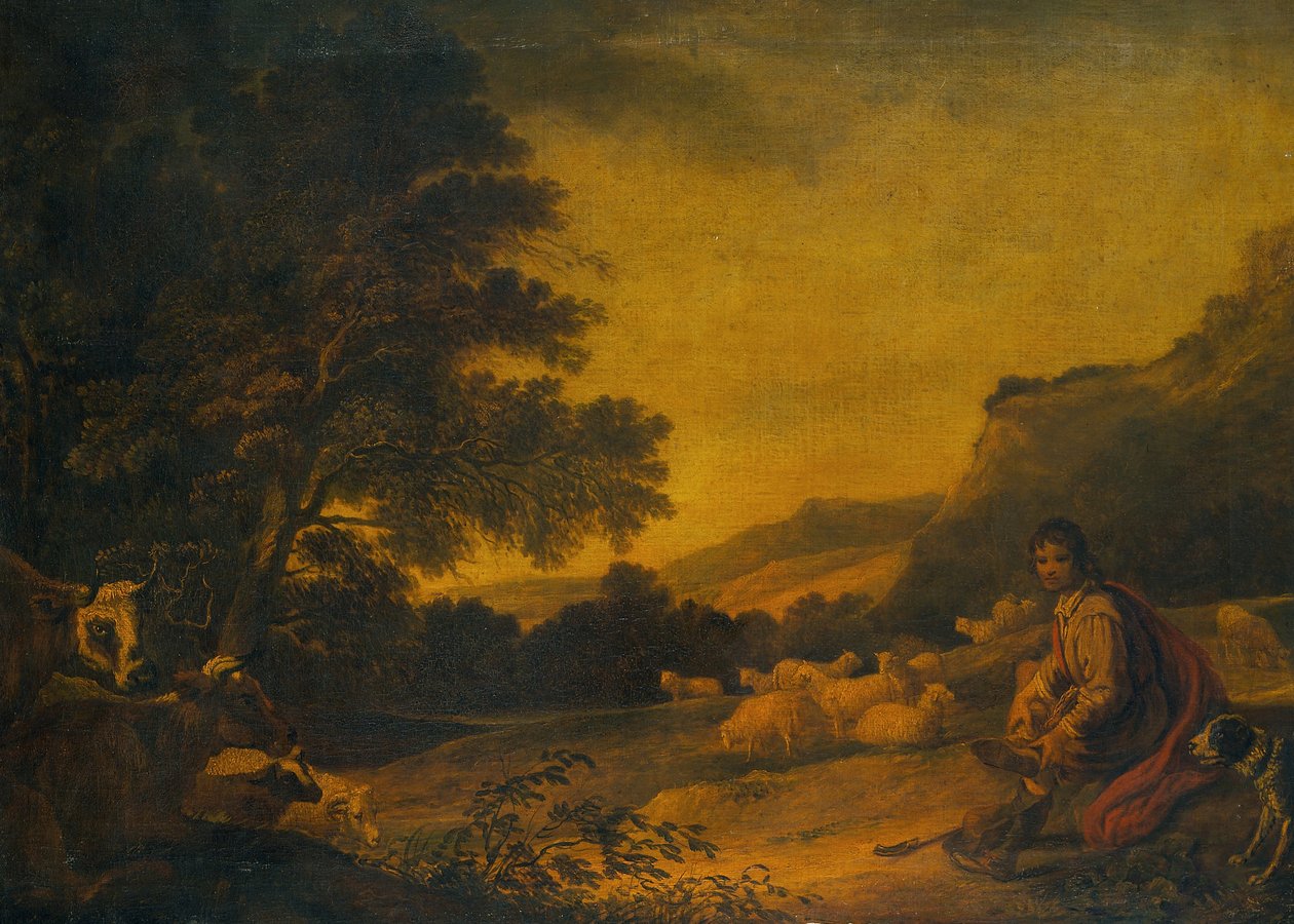 Krajobraz z bydłem (młody pasterz ze swoim stadem) autorstwa Sir Peter Francis Bourgeois