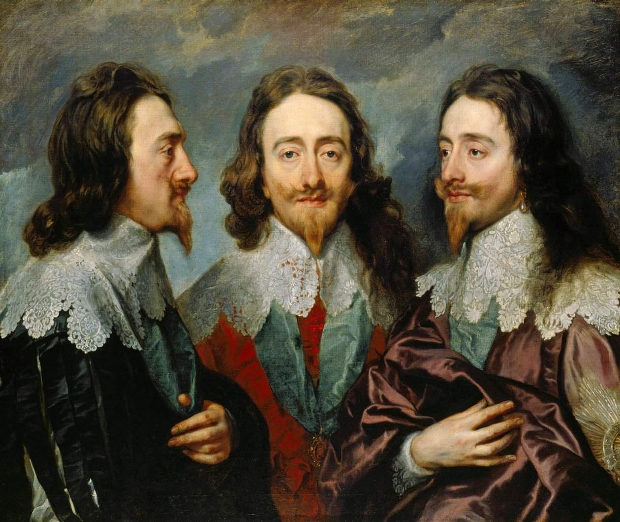 Karol I, król Anglii 1600-1649, z Trzech kątów Potrójny portret, 1636. autorstwa Sir Anthony van Dyck