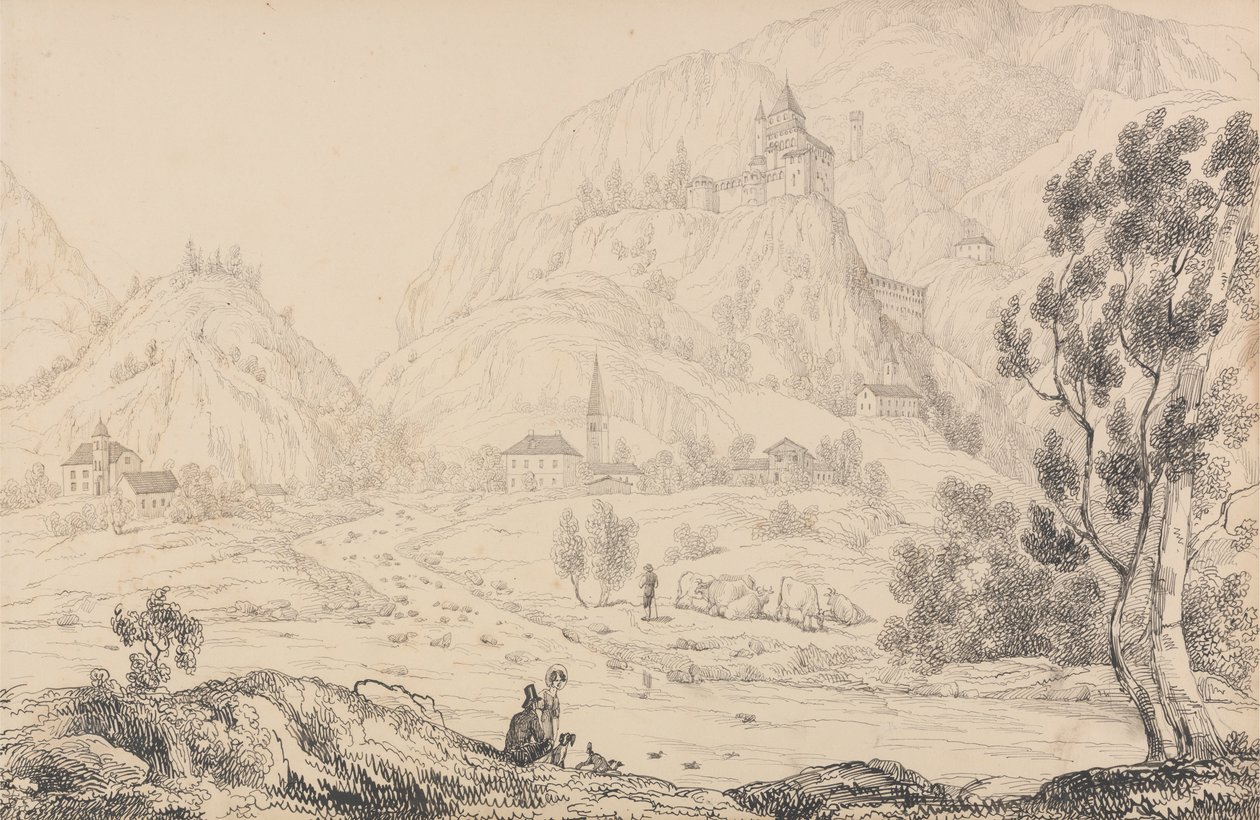 Album 30 widoków w Tyrolu i we Włoszech: Twierdza Trostburg w pobliżu miasta Kollman. Tyrol. 28 października 1840 r autorstwa Sir Charles D