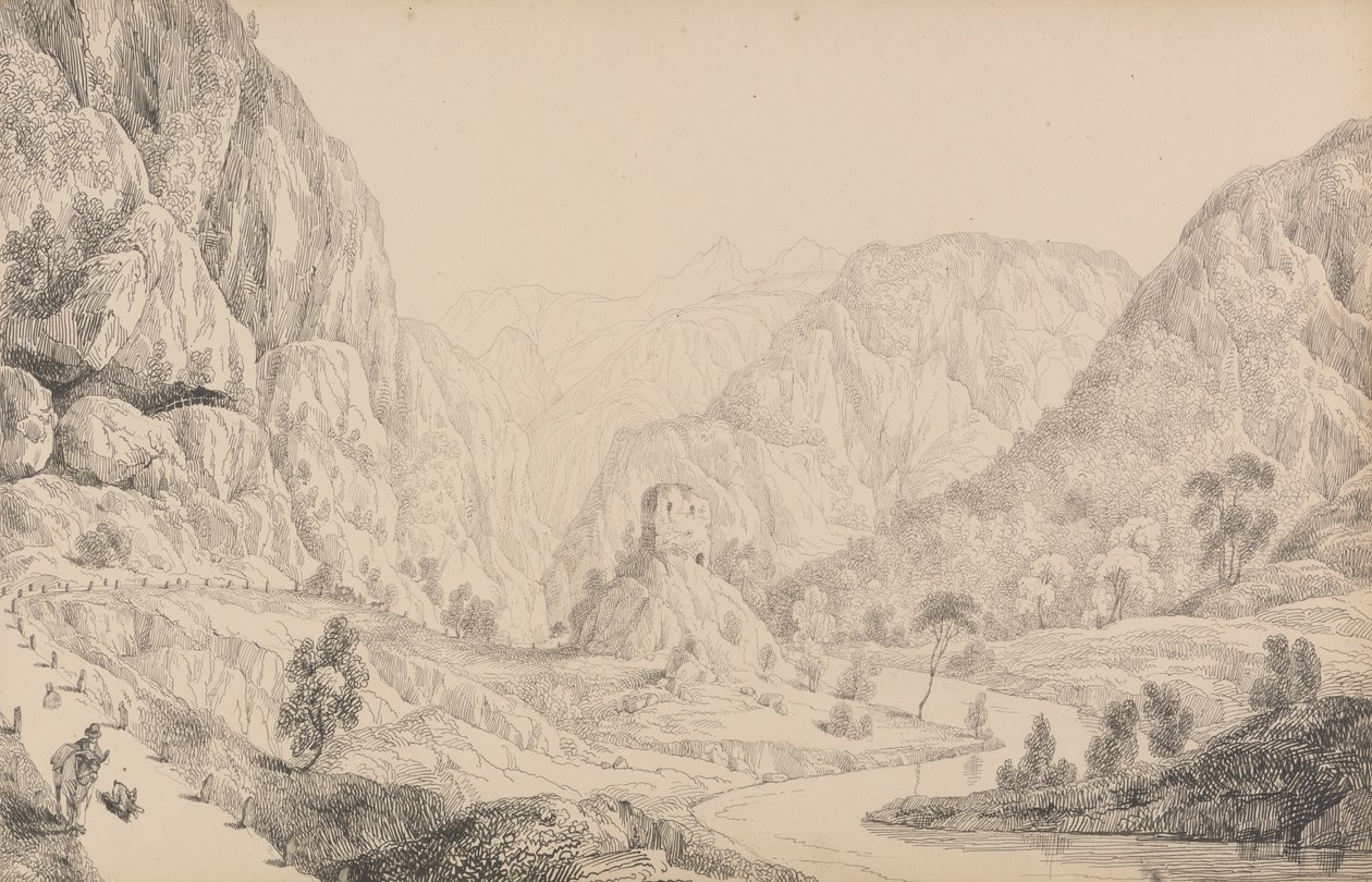 Album 30 widoków w Tyrolu i we Włoszech: widok na Eisak w pobliżu Mittenwaldu, 27 października 1840 r autorstwa Sir Charles D
