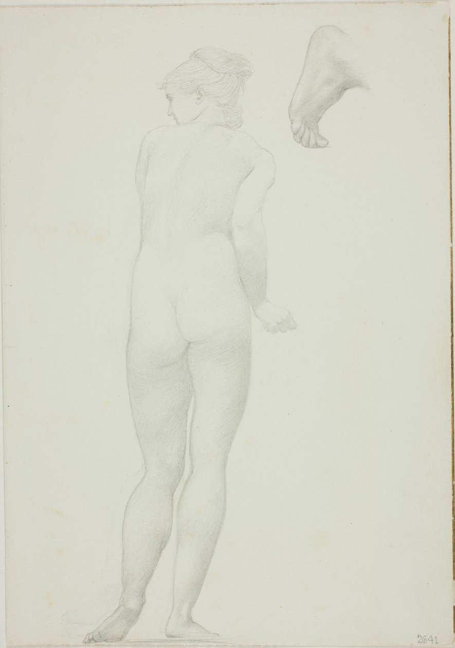 Widok z tyłu stojącej nagiej kobiety i szkic stopy autorstwa Sir Edward Burne Jones