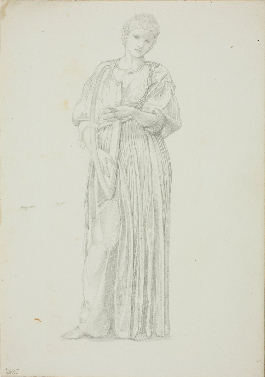 Drapowana postać kobiety grającej na harfie autorstwa Sir Edward Burne Jones