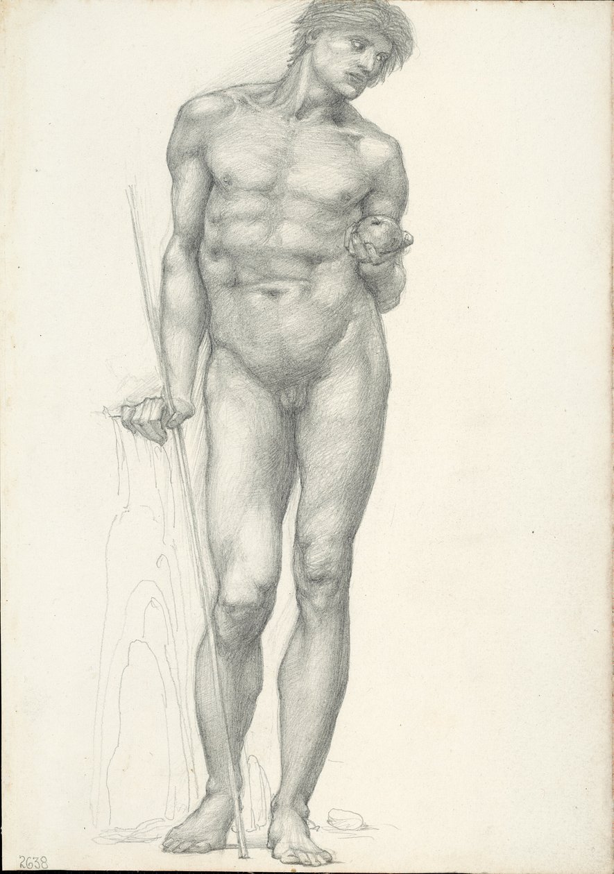 Paryż ze Złotym Jabłkiem w Lewej Ręce, za Tryptyk Trojański (szkicownik #2638) autorstwa Sir Edward Burne Jones
