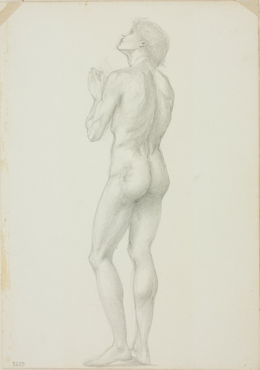 Stojący akt męski z rękami złożonymi do modlitwy autorstwa Sir Edward Burne Jones