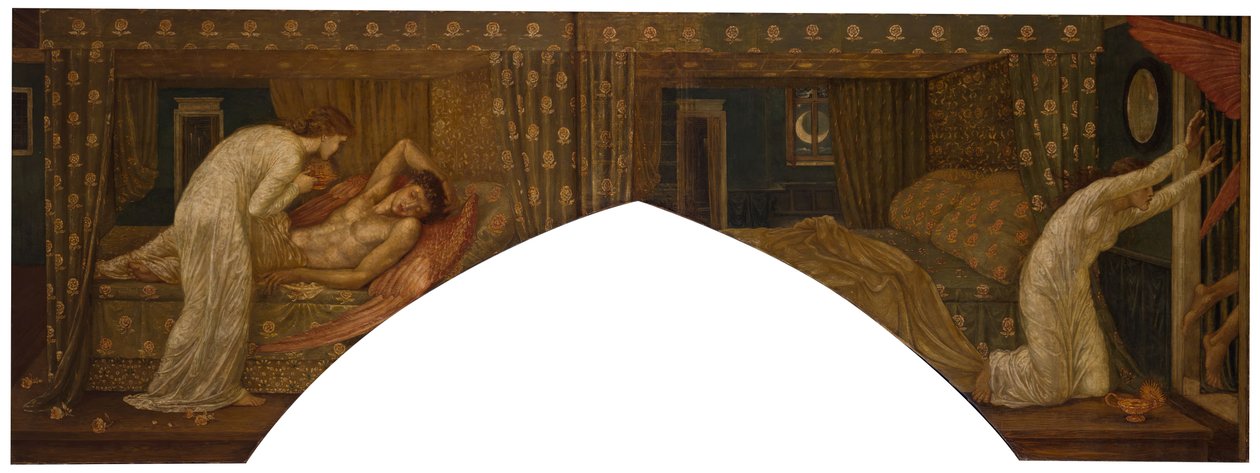 Kupidyn i Psyche - Pałacowe Zielone Murale - Psyche trzymające Lampę patrzy na Twarz..., 1881. autorstwa Sir Edward Coley Burne Jones