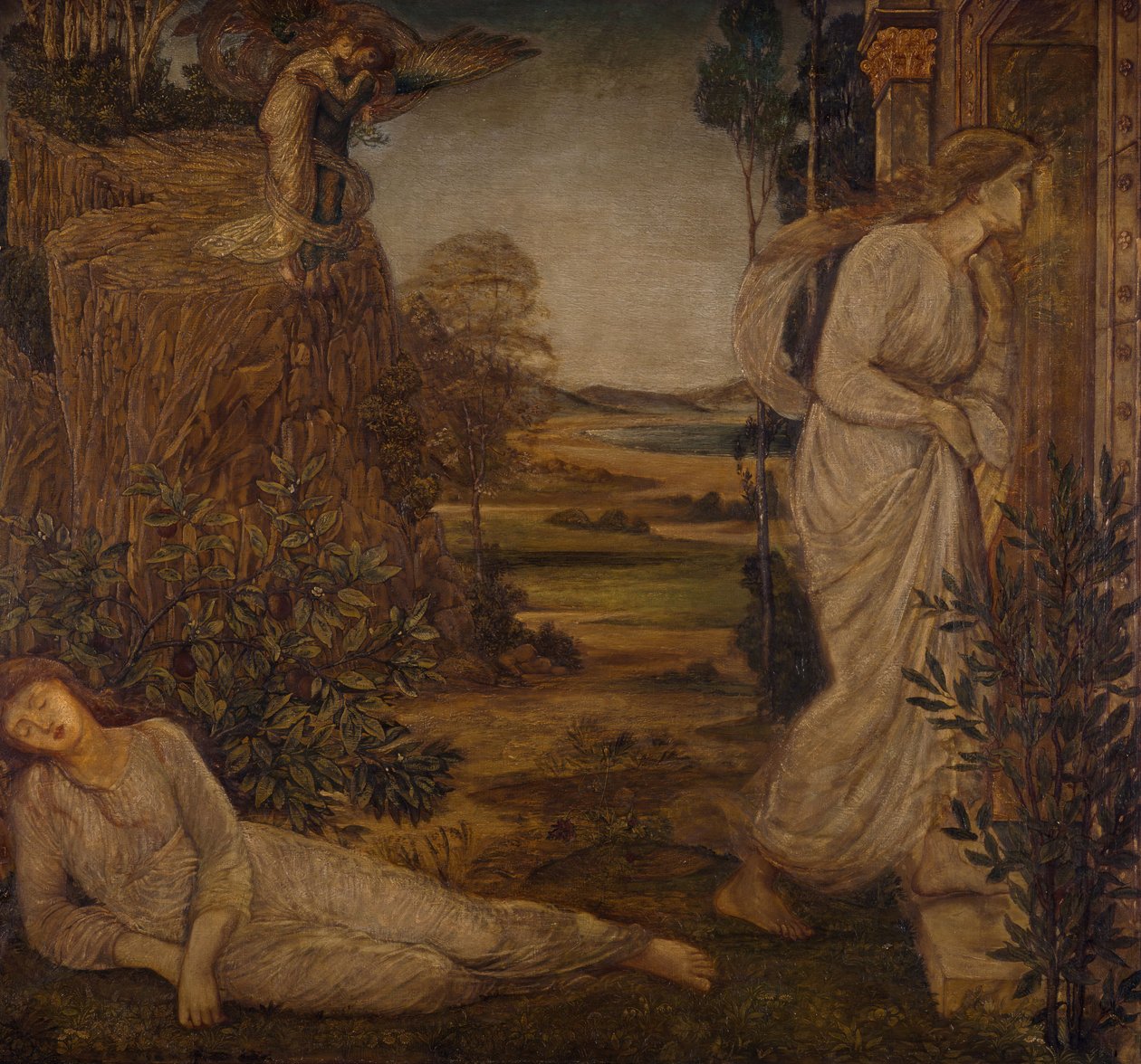 Kupidyn i Psyche - Pałacowe Zielone Malowidła - Zefir niosący psychikę do góry, 1881. autorstwa Sir Edward Coley Burne Jones