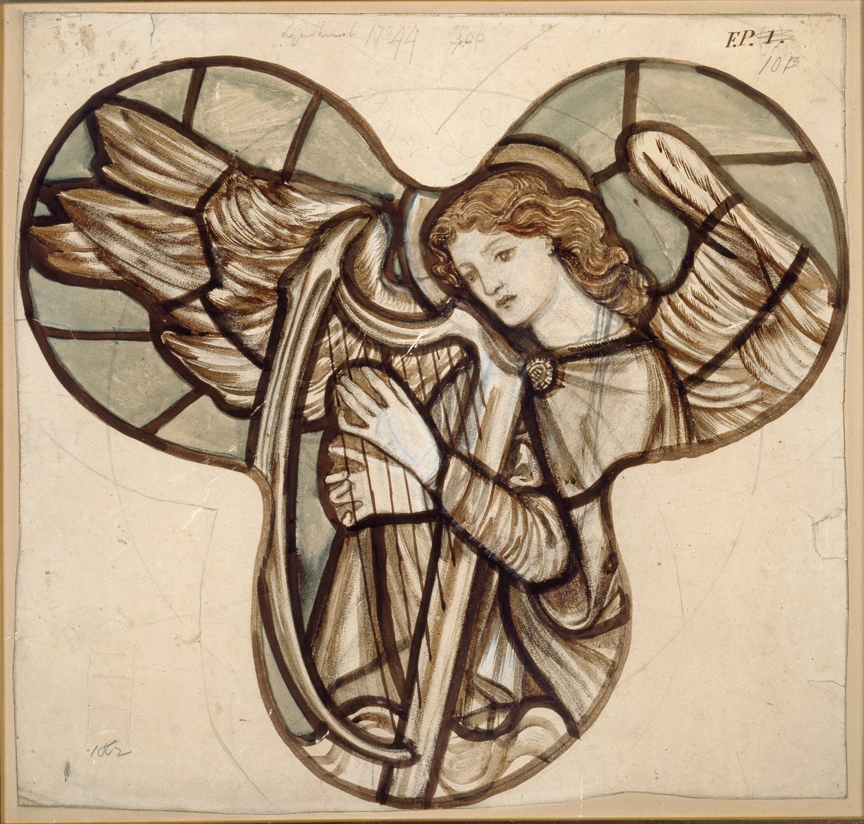 Projekt witraży w kościele w Lyndhurst: An Angel Harfista, 1862 autorstwa Sir Edward Coley Burne Jones