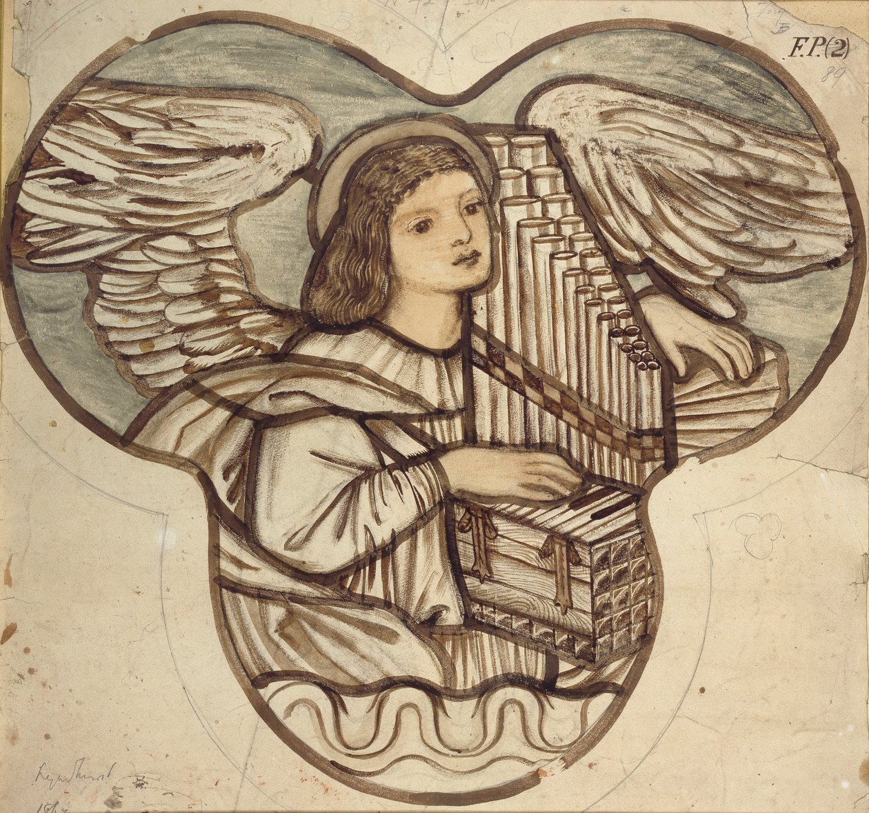 Projekt witraży w kościele w Lyndhurst: An Angel Organist, 1886 autorstwa Sir Edward Coley Burne Jones