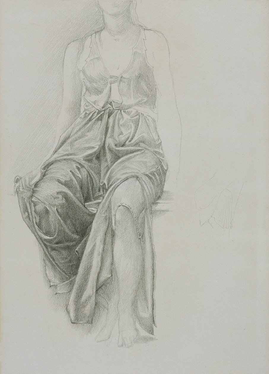 „Studium draperii dla „Króla Cophetui i pokojówki żebraczej”, ok. 1883 r. autorstwa Sir Edward Coley Burne Jones