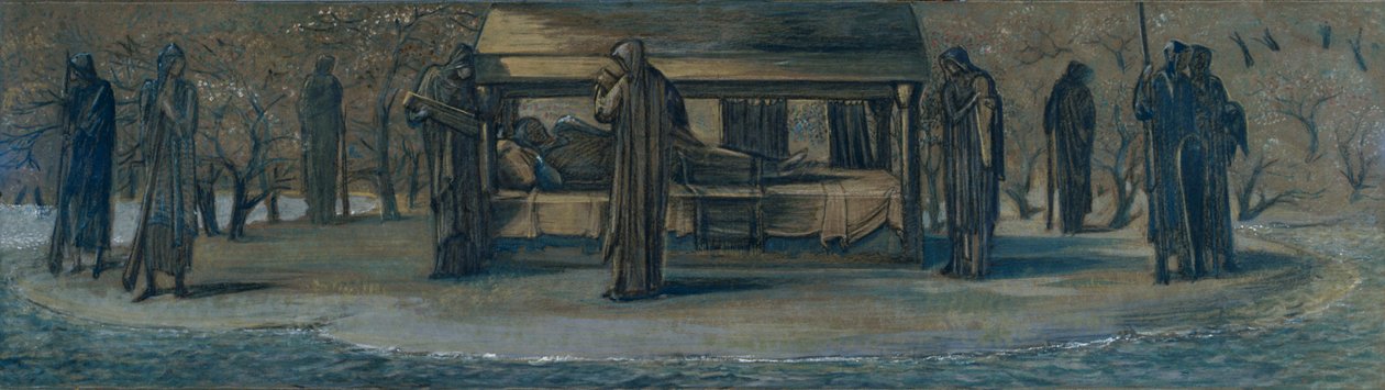 „Król Artur w Avalonie”, Studium, 1890. autorstwa Sir Edward Coley Burne Jones