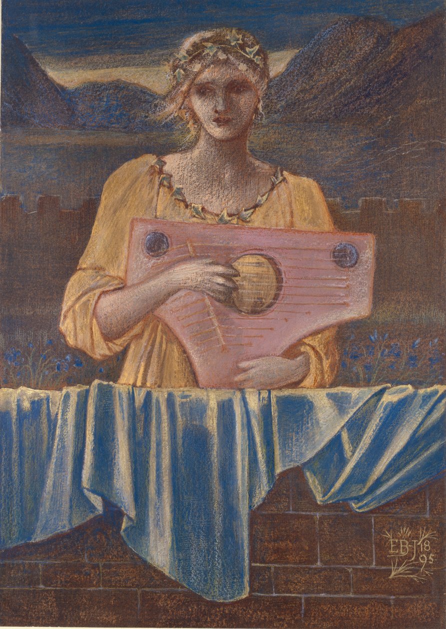 Studium kobiety z instrumentem muzycznym, 1895 autorstwa Sir Edward Coley Burne Jones
