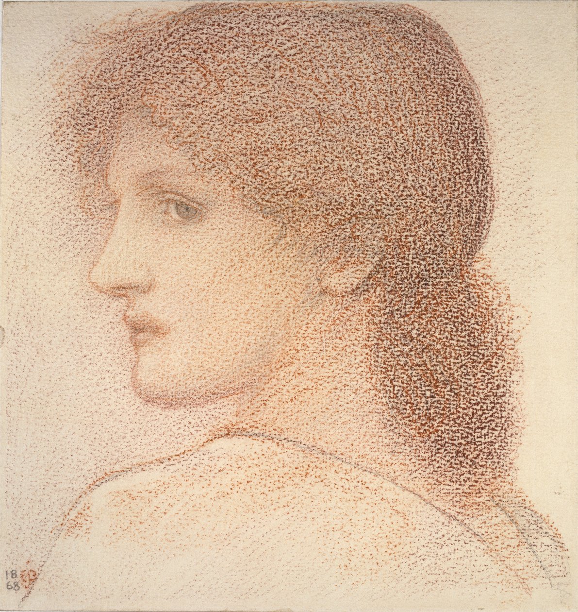 Studium głowy kobiety, zwrócone w lewo, 1886 autorstwa Sir Edward Coley Burne Jones