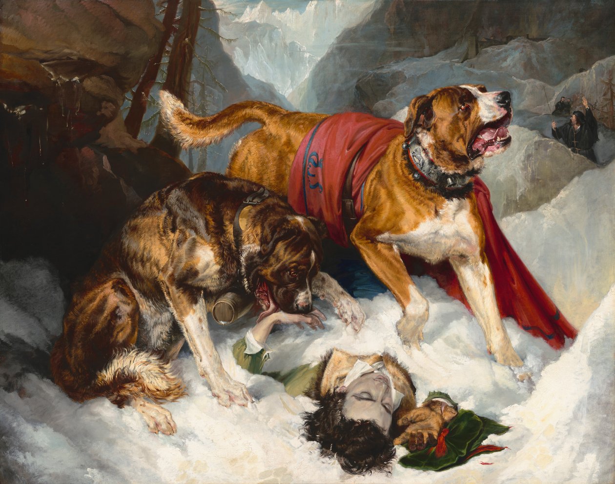 Mastify alpejskie ożywiają zmartwionego podróżnika autorstwa Sir Edwin Landseer